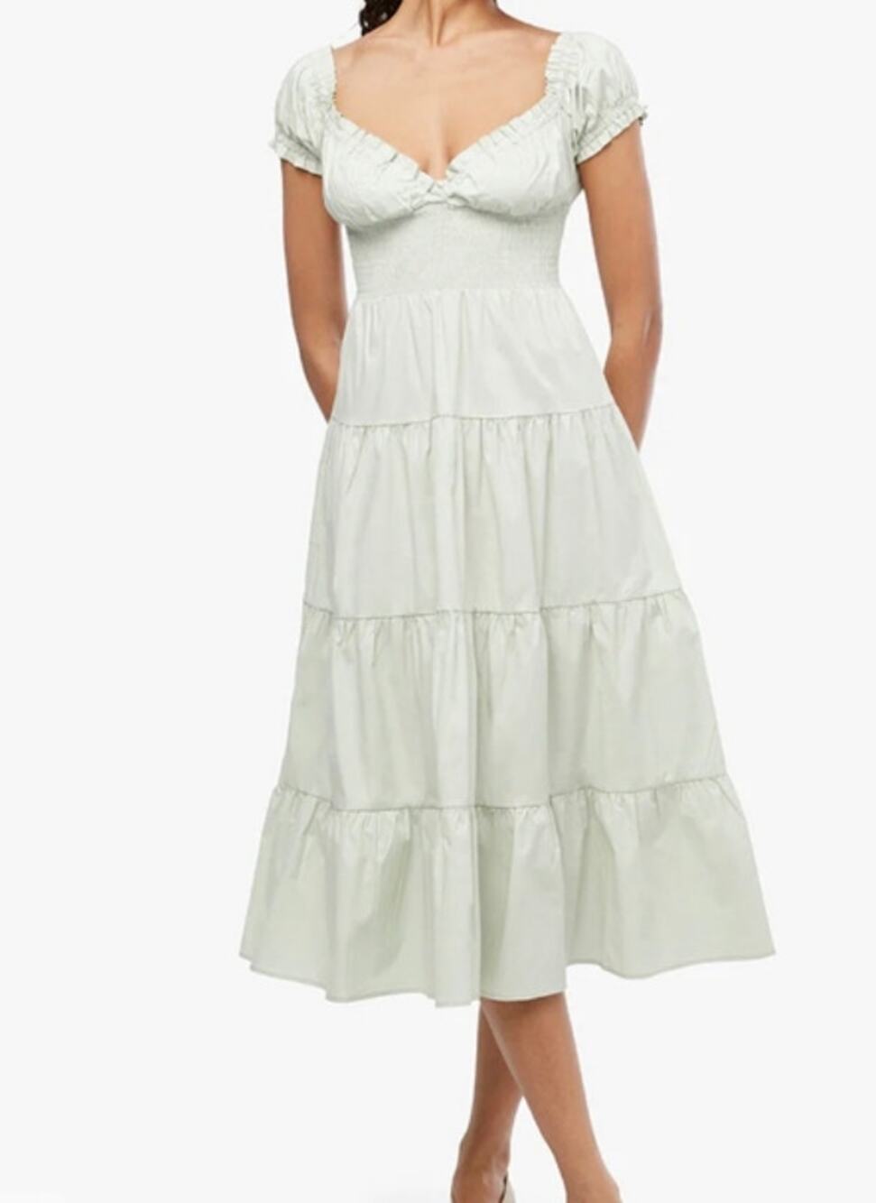 NWT WeWoreWhat Puff Sleeve Smocked Midi Dress in Sage Size Medium